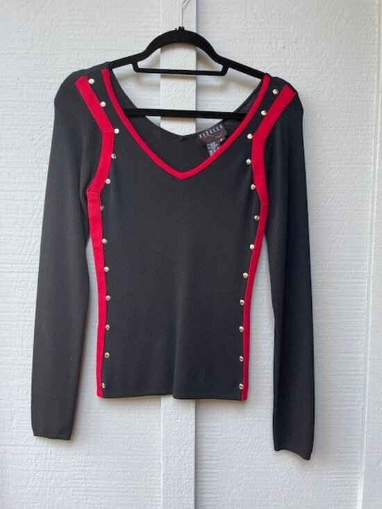 Fitelle Tops - Fitelle Sweater Top Black and Red, Ribbed